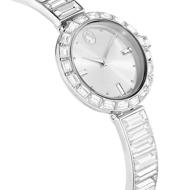 Swarovski Matrix Bangle Watch Swiss Made Crystal Bracelet Silver Tone - Bluestreak Crystals