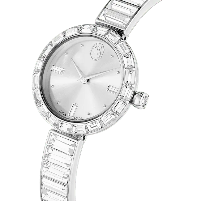 Swarovski Matrix Bangle Watch Swiss Made Crystal Bracelet Silver Tone - Bluestreak Crystals