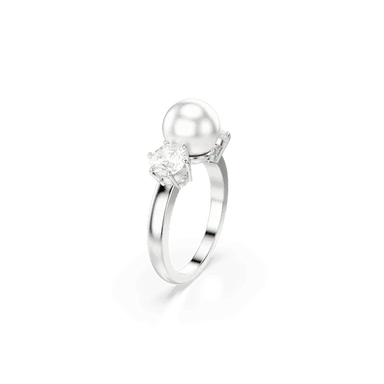 Swarovski Matrix Cocktail Ring Crystal Pearl Round Cut White Rhodium Plated - Bluestreak Crystals