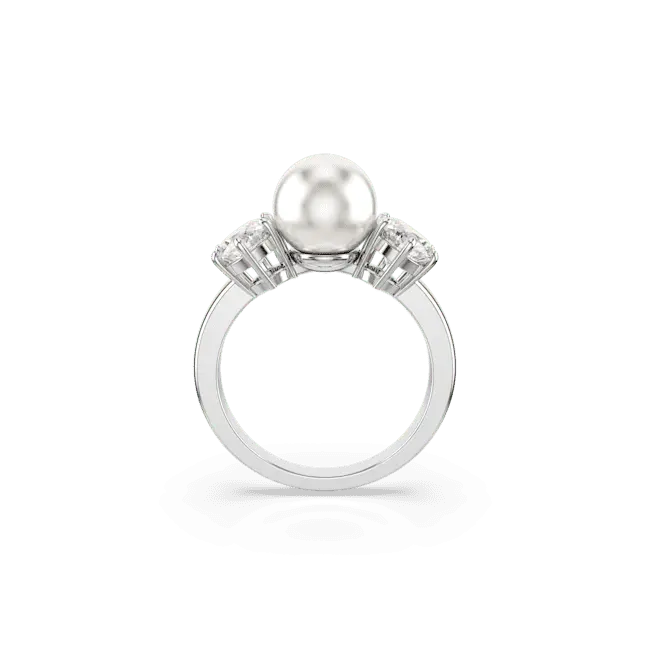 Swarovski Matrix Cocktail Ring Crystal Pearl Round Cut White Rhodium Plated - Bluestreak Crystals