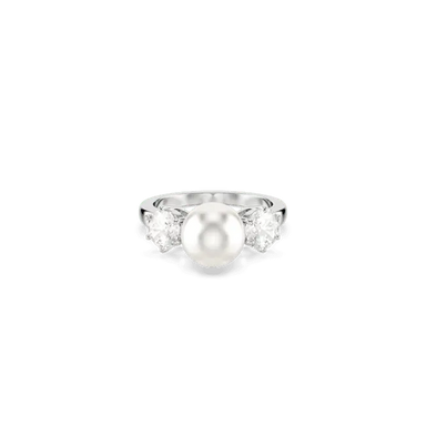Swarovski Matrix Cocktail Ring Crystal Pearl Round Cut White Rhodium Plated - Bluestreak Crystals
