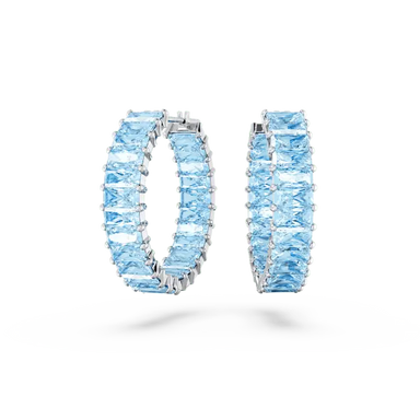Swarovski Matrix Hoop Earrings Baguette Cut Blue Rhodium Plated - Bluestreak Crystals
