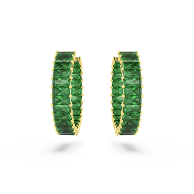 Swarovski Matrix Hoop Earrings Baguette Cut Green Gold-Tone Plated - Bluestreak Crystals