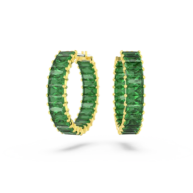Swarovski Matrix Hoop Earrings Baguette Cut Green Gold-Tone Plated - Bluestreak Crystals