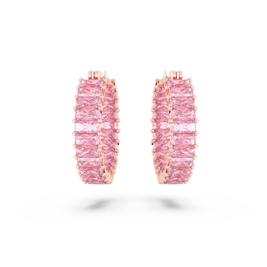 Swarovski Matrix Hoop Earrings Baguette Cut Pink Rose Gold-Tone Plated - Bluestreak Crystals