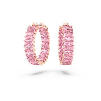 Swarovski Matrix Hoop Earrings Baguette Cut Pink Rose Gold-Tone Plated - Bluestreak Crystals