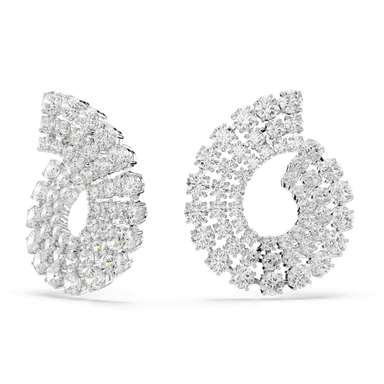 Swarovski Matrix Hoop Earrings Mixed Round Cuts White Rhodium Plated - Bluestreak Crystals