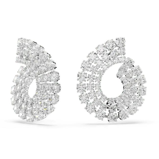 Swarovski Matrix Hoop Earrings Mixed Round Cuts White Rhodium Plated - Bluestreak Crystals