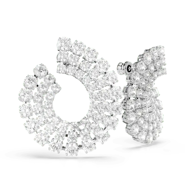 Swarovski Matrix Hoop Earrings Mixed Round Cuts White Rhodium Plated - Bluestreak Crystals