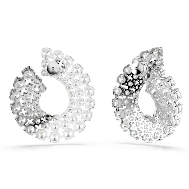 Swarovski Matrix Hoop Earrings Mixed Round Cuts White Rhodium Plated - Bluestreak Crystals