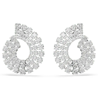 Swarovski Matrix Hoop Earrings Mixed Round Cuts White Rhodium Plated - Bluestreak Crystals