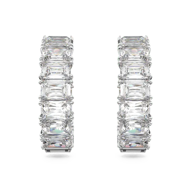 Swarovski Matrix Hoop Earrings Octagon Cut White Rhodium Plated - Bluestreak Crystals