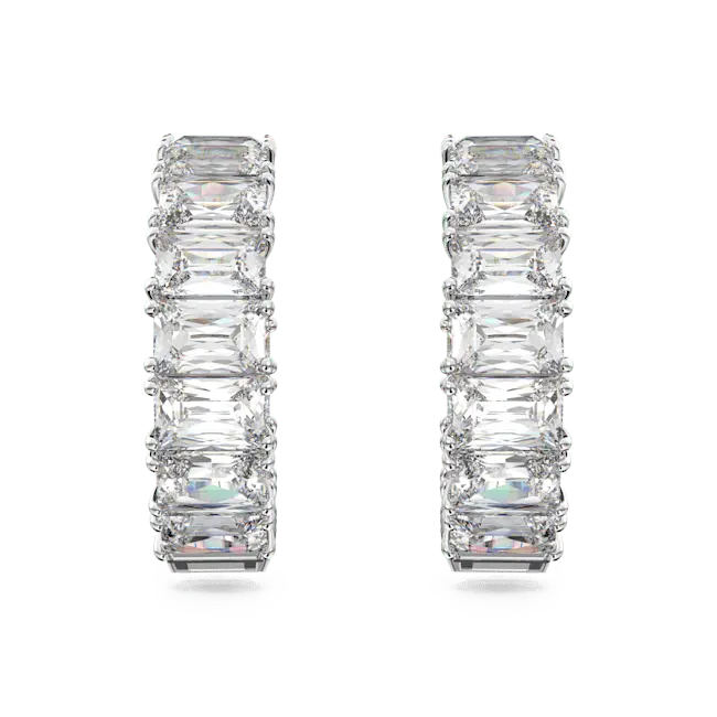Swarovski Matrix Hoop Earrings Octagon Cut White Rhodium Plated - Bluestreak Crystals