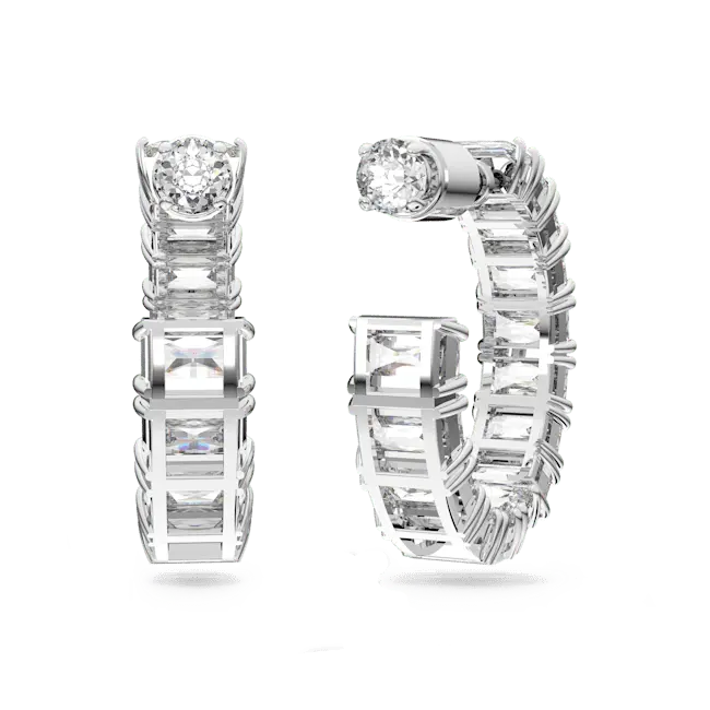 Swarovski Matrix Hoop Earrings Octagon Cut White Rhodium Plated - Bluestreak Crystals