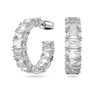 Swarovski Matrix Hoop Earrings Octagon Cut White Rhodium Plated - Bluestreak Crystals