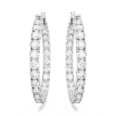 Swarovski Matrix Hoop Earrings Round Cut White Rhodium Plated - Bluestreak Crystals
