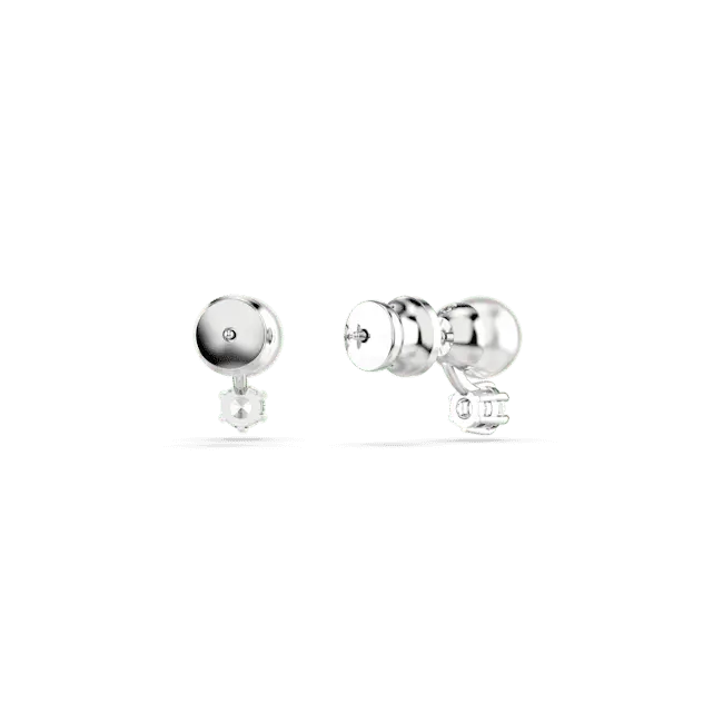 Swarovski Matrix Stud Earrings Crystal Pearl Round Cut White Rhodium Plated - Bluestreak Crystals