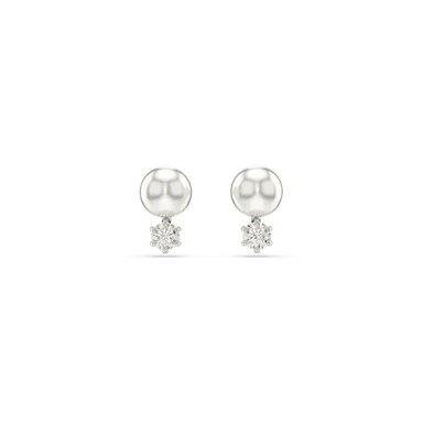 Swarovski Matrix Stud Earrings Crystal Pearl Round Cut White Rhodium Plated - Bluestreak Crystals