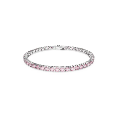 Swarovski Matrix Tennis Bracelet Round Cut Pink Rhodium Plated - Bluestreak Crystals