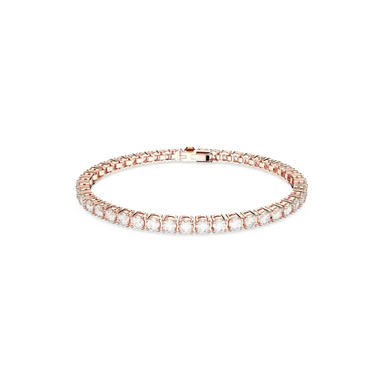 Swarovski Matrix Tennis Bracelet Round Cut White Rose Gold-Tone Plated - Bluestreak Crystals