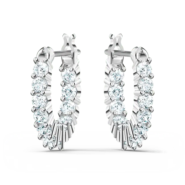 Swarovski Matrix Vittore Hoop Earrings Round Cut White Rhodium Plated - Bluestreak Crystals