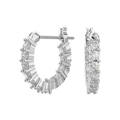 Swarovski Matrix Vittore Hoop Earrings Round Cut White Rhodium Plated - Bluestreak Crystals