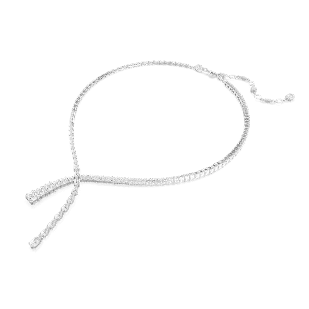 Swarovski Matrix Y Necklace Mixed Cuts White Rhodium Plated - Bluestreak Crystals