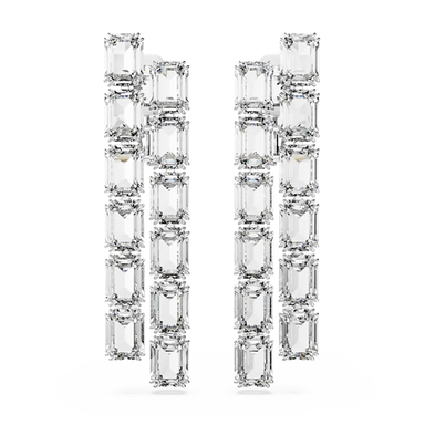 Swarovski Millenia Clip Earrings Octagon Cut Long White Rhodium Plated - Bluestreak Crystals