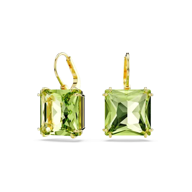 Swarovski Millenia Drop Earrings Square Cut Green Gold-Tone Plated - Bluestreak Crystals