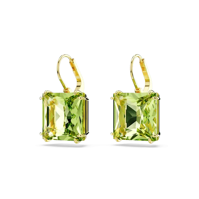 Swarovski Millenia Drop Earrings Square Cut Green Gold-Tone Plated - Bluestreak Crystals