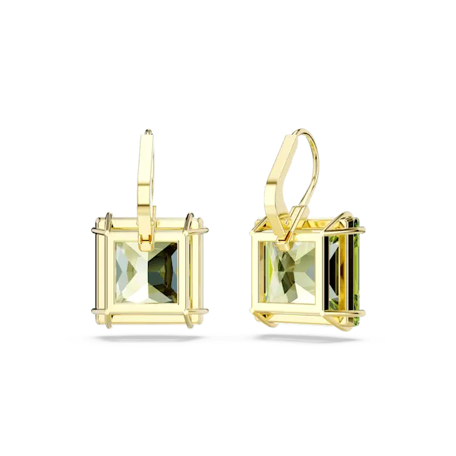 Swarovski Millenia Drop Earrings Square Cut Green Gold-Tone Plated - Bluestreak Crystals