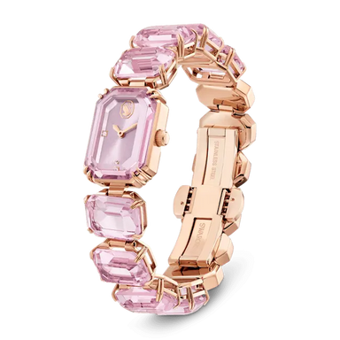 Swarovski Millenia Watch Octagon Cut Bracelet Pink Stainless Steel - Bluestreak Crystals
