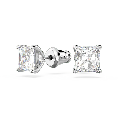 Swarovski Stilla Attract Stud Earrings Square Cut White Rhodium Plated - Bluestreak Crystals
