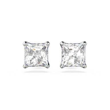 Swarovski Stilla Attract Stud Earrings Square Cut White Rhodium Plated - Bluestreak Crystals