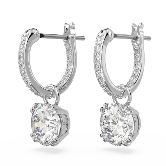 Swarovski Stilla Drop Earrings Round Cut White Rhodium Plated - Bluestreak Crystals