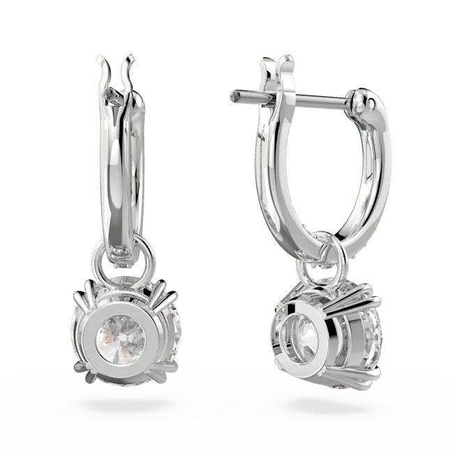 Swarovski Stilla Drop Earrings Round Cut White Rhodium Plated - Bluestreak Crystals