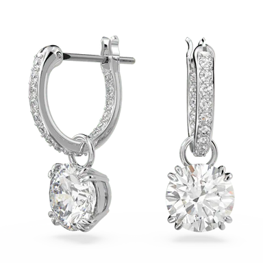 Swarovski Stilla Drop Earrings Round Cut White Rhodium Plated - Bluestreak Crystals