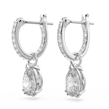 Swarovski Stilla Hoop Earrings Pear Cut White Rhodium Plated - Bluestreak Crystals