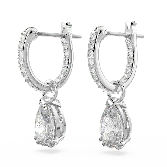 Swarovski Stilla Hoop Earrings Pear Cut White Rhodium Plated - Bluestreak Crystals