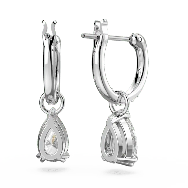 Swarovski Stilla Hoop Earrings Pear Cut White Rhodium Plated - Bluestreak Crystals
