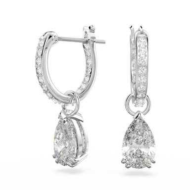 Swarovski Stilla Hoop Earrings Pear Cut White Rhodium Plated - Bluestreak Crystals