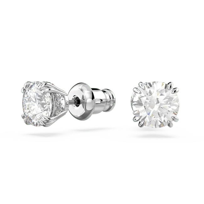 Swarovski Stilla Stud Earrings Round Cut White Rhodium Plated - Bluestreak Crystals