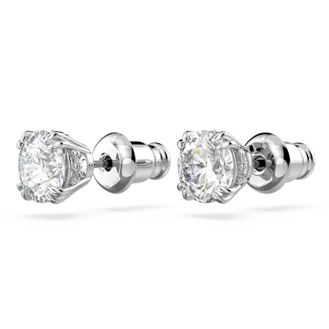 Swarovski Stilla Stud Earrings Round Cut White Rhodium Plated - Bluestreak Crystals