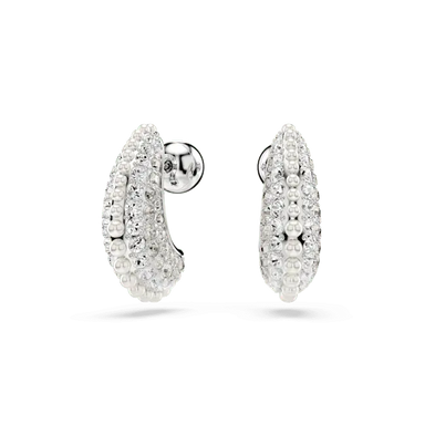 Swarovski Sublima Drop Earrings Crystal Pearl Round Cut Small White Rhodium Plated - Bluestreak Crystals