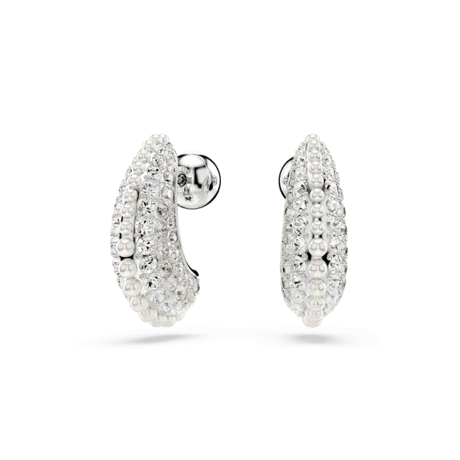 Swarovski Sublima Drop Earrings Crystal Pearl Round Cut Small White Rhodium Plated - Bluestreak Crystals