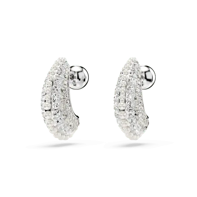 Swarovski Sublima Drop Earrings Crystal Pearl Round Cut Small White Rhodium Plated - Bluestreak Crystals