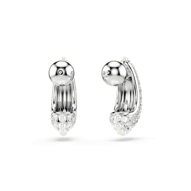Swarovski Sublima Drop Earrings Crystal Pearl Round Cut Small White Rhodium Plated - Bluestreak Crystals