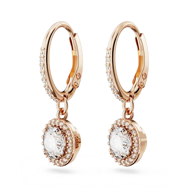 Swarovski Una Angelic Drop Earrings Round Cut Pave White Rose Gold-Tone Plated - Bluestreak Crystals