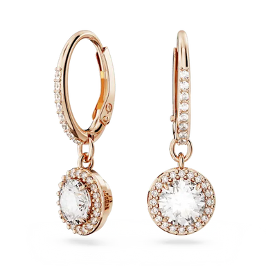 Swarovski Una Angelic Drop Earrings Round Cut Pave White Rose Gold-Tone Plated - Bluestreak Crystals