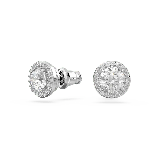 Swarovski Una Angelic Stud Earrings Round Cut Pave White Rhodium Plated - Bluestreak Crystals